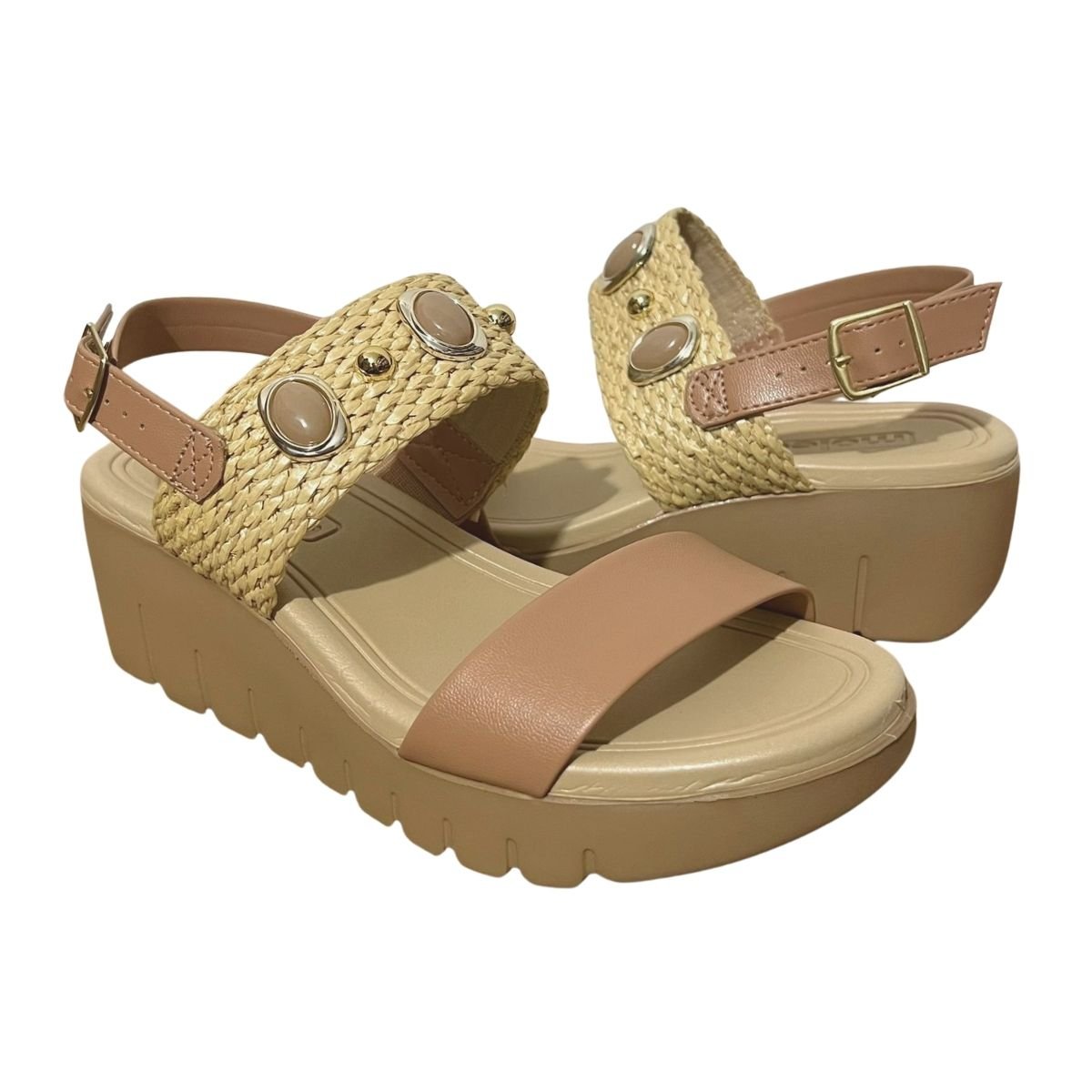Sandália Anabela Casual Feminino Moleca 5536.110 Nude Nude 2