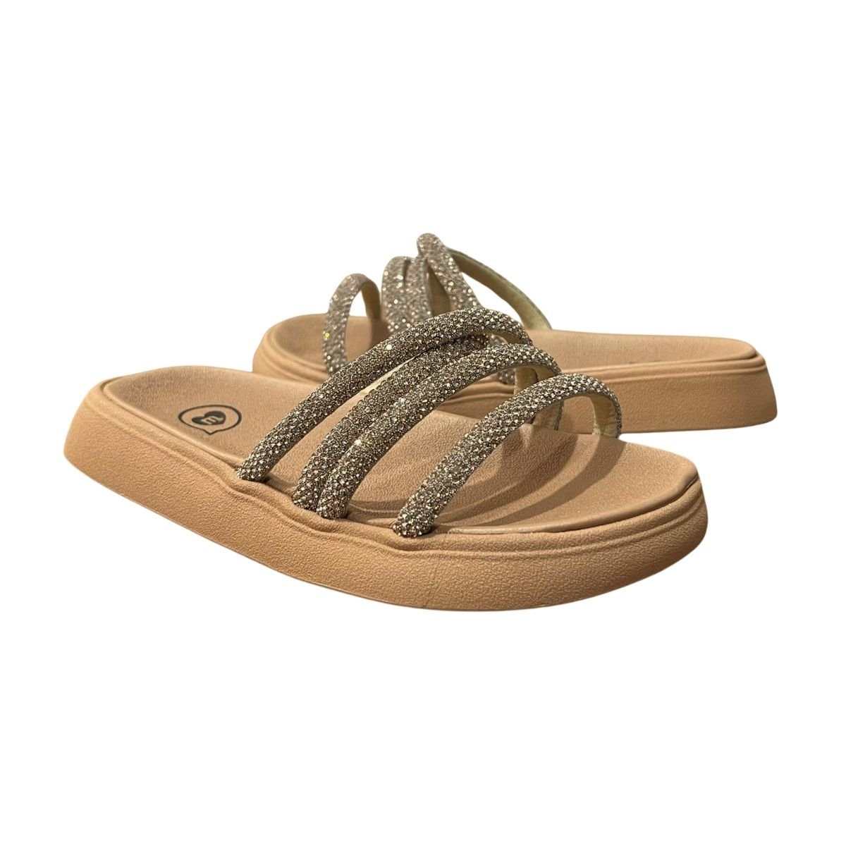 Sandália Slide Com Tira Strass Infantil Menina Molekinha 2358.108 Nude Nude/Dourado 2