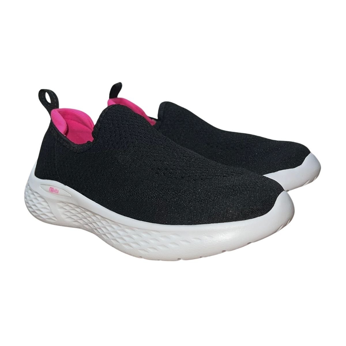 Tênis Esportivo Slip On de Malha Feminino Actvitta 4845.100 Preto Branco Preto 2