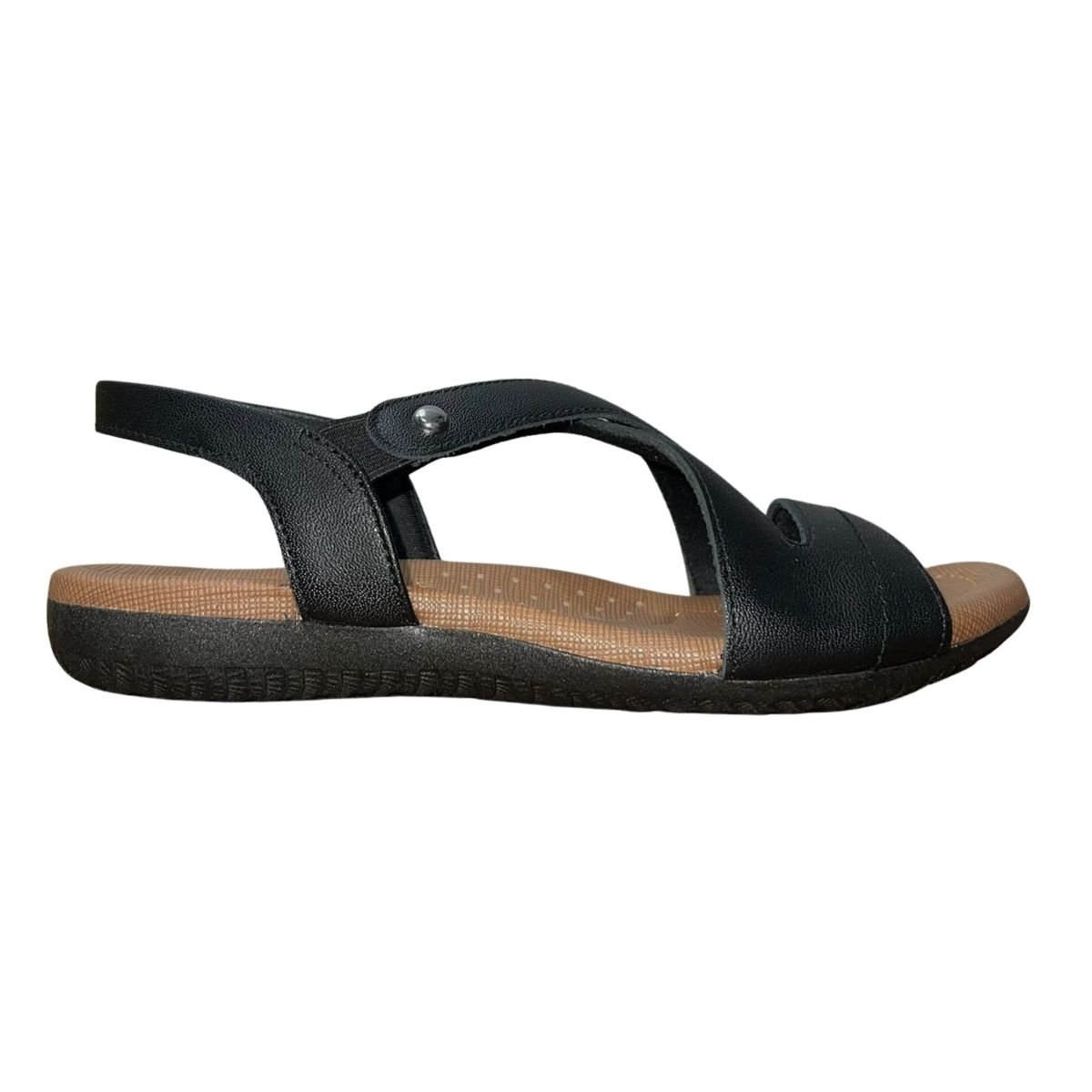 Sandália Rasteira de Couro Conforto Feminino Usalfex R1804098 Preto