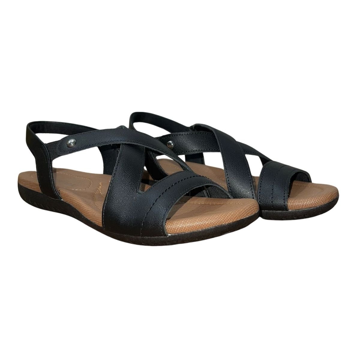 Sandália Rasteira de Couro Conforto Feminino Usalfex R1804098 Preto Preto 2