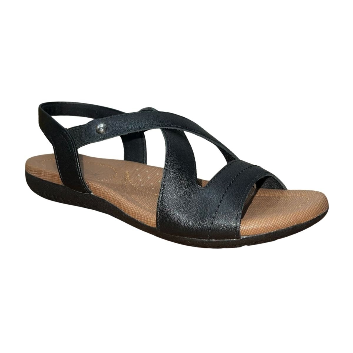 Sandália Rasteira de Couro Conforto Feminino Usalfex R1804098 Preto Preto 3