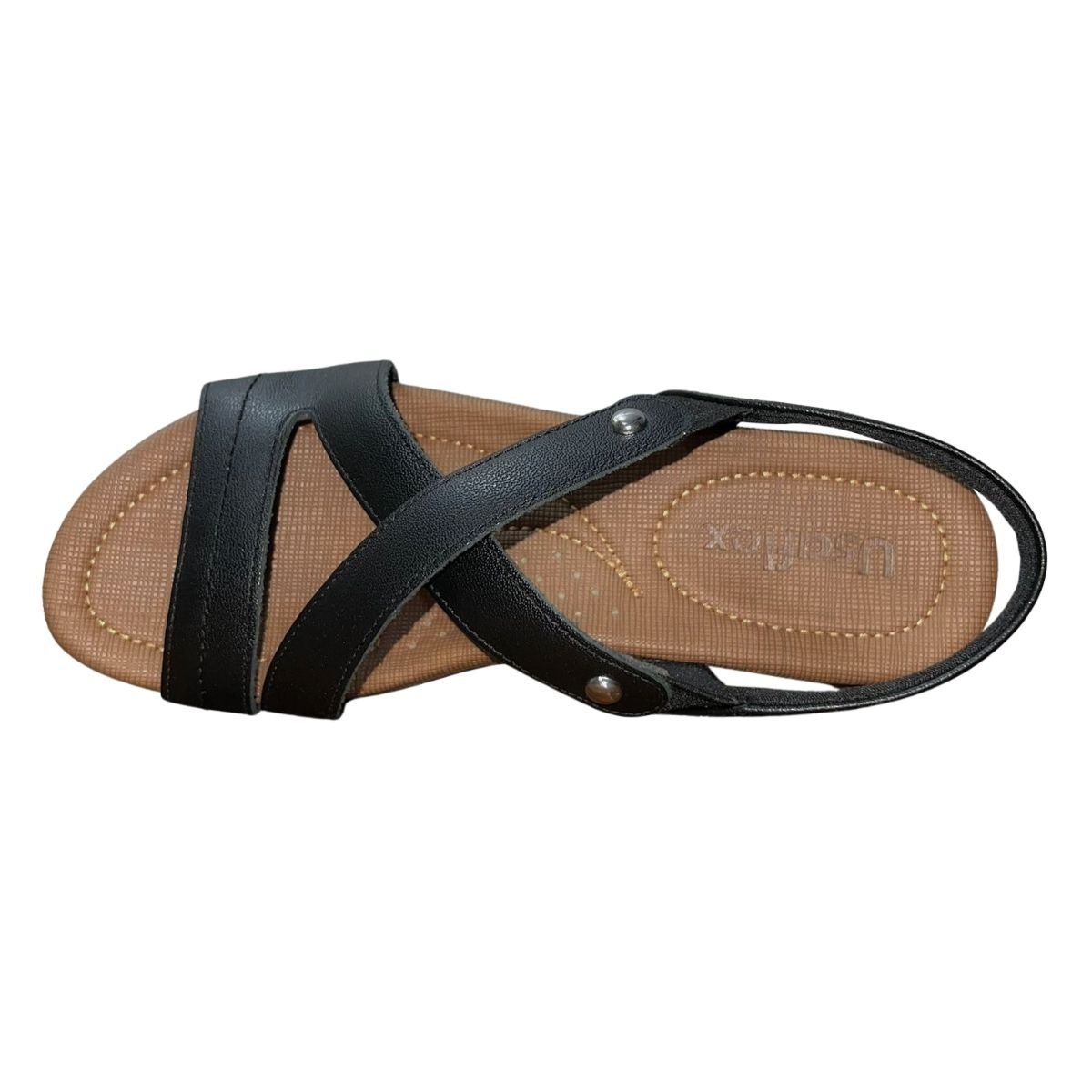 Sandália Rasteira de Couro Conforto Feminino Usalfex R1804098 Preto Preto 4