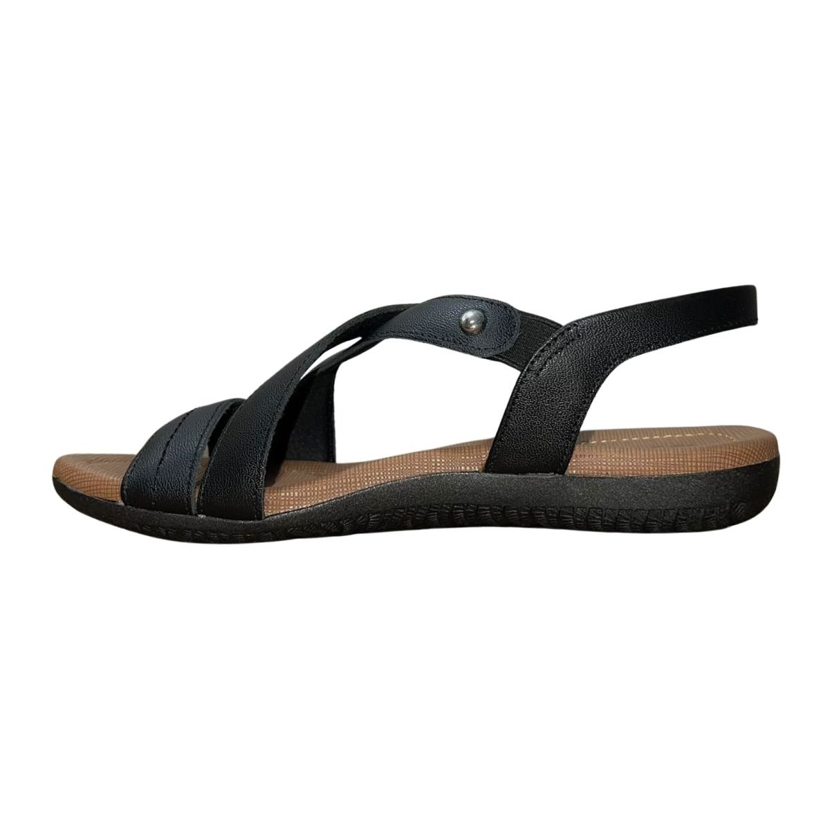 Sandália Rasteira de Couro Conforto Feminino Usalfex R1804098 Preto Preto 5
