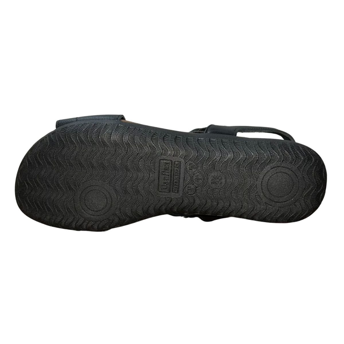 Sandália Rasteira de Couro Conforto Feminino Usalfex R1804098 Preto Preto 6