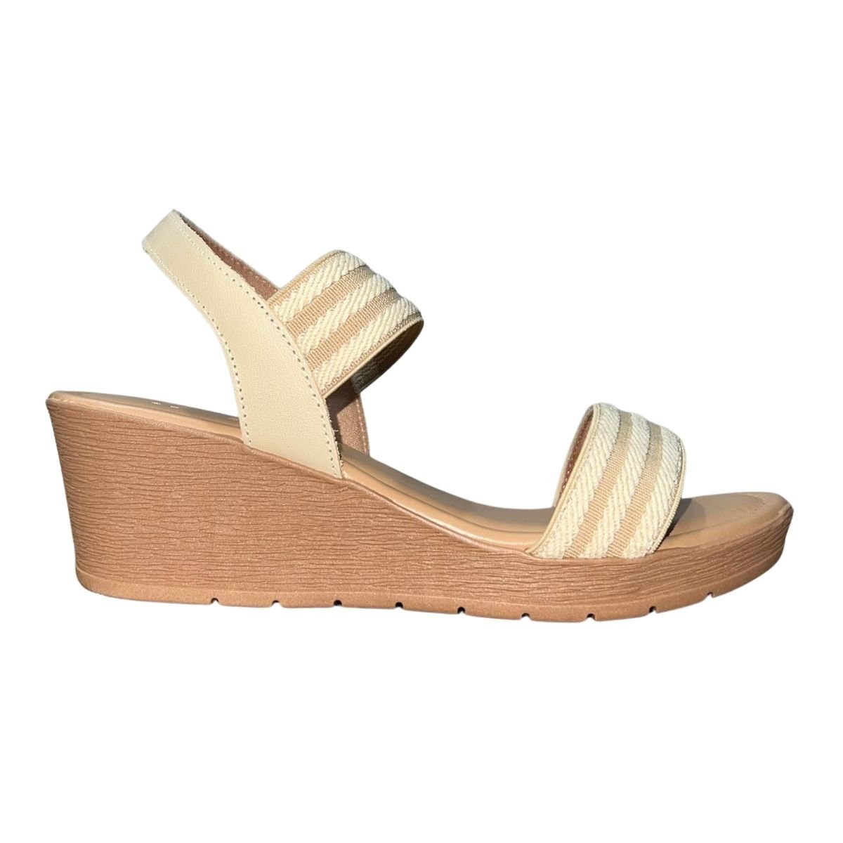 Sandália Anabela de Couro com Tira Elástica Feminino Usaflex AB8704014 Bege