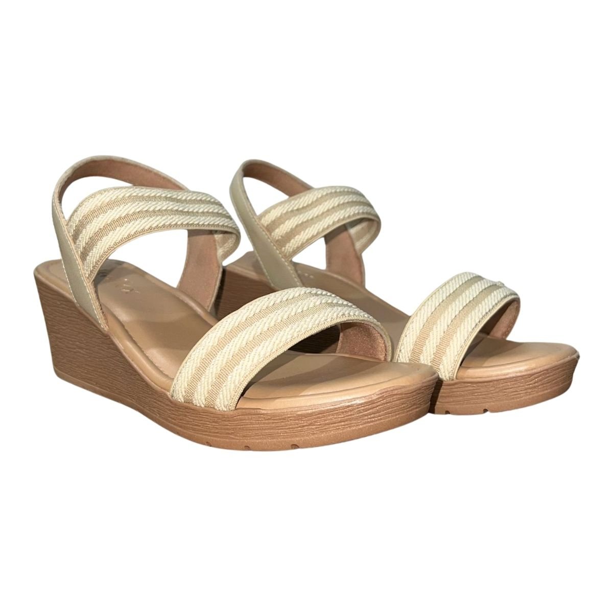 Sandália Anabela de Couro com Tira Elástica Feminino Usaflex AB8704014 Bege Bege 2