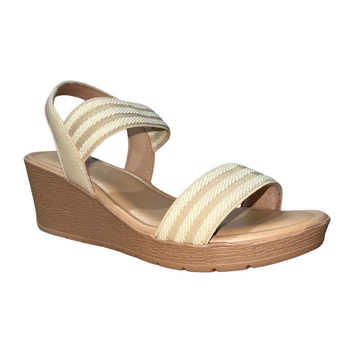 Sandália Anabela de Couro com Tira Elástica Feminino Usaflex AB8704014 Bege Bege 3