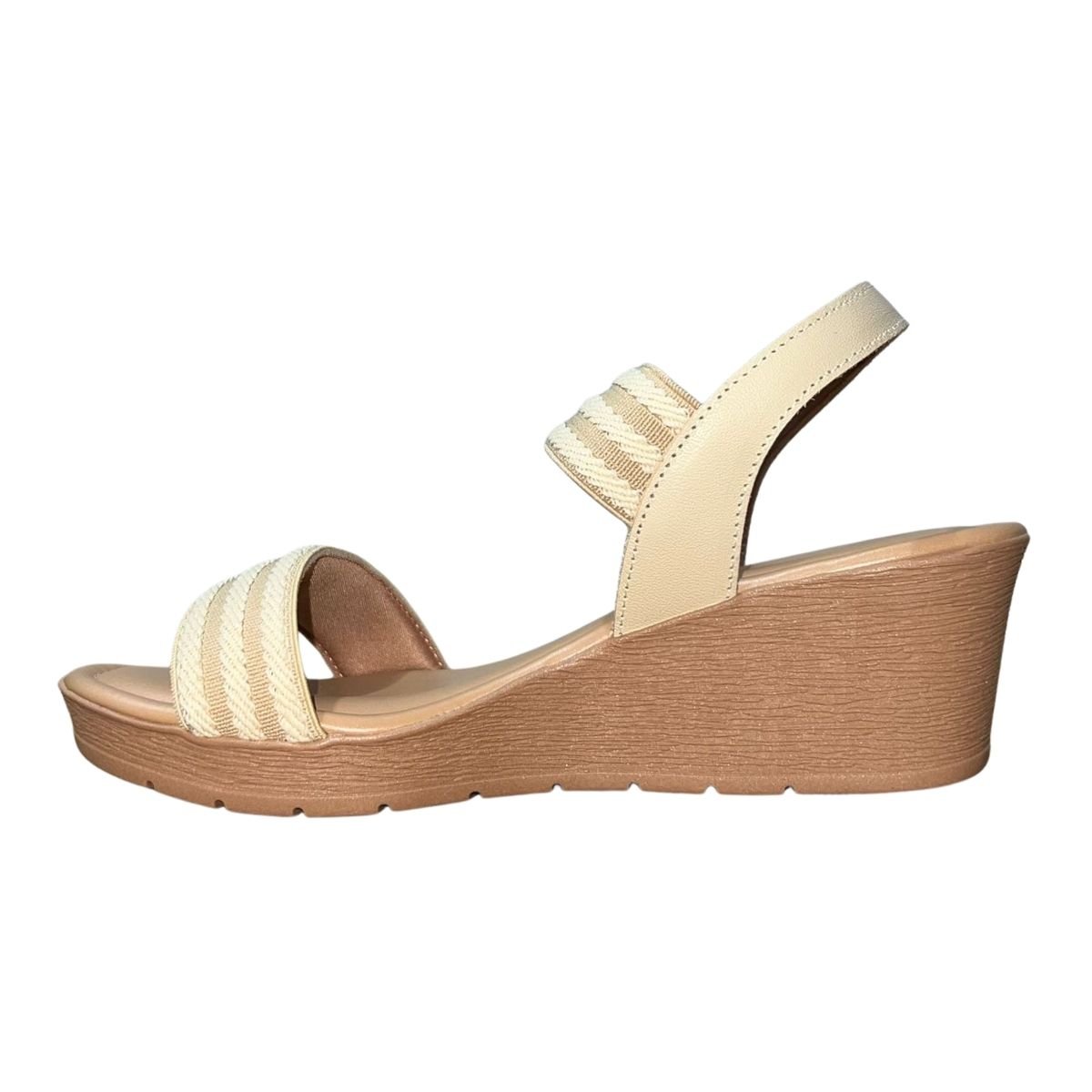 Sandália Anabela de Couro com Tira Elástica Feminino Usaflex AB8704014 Bege Bege 5