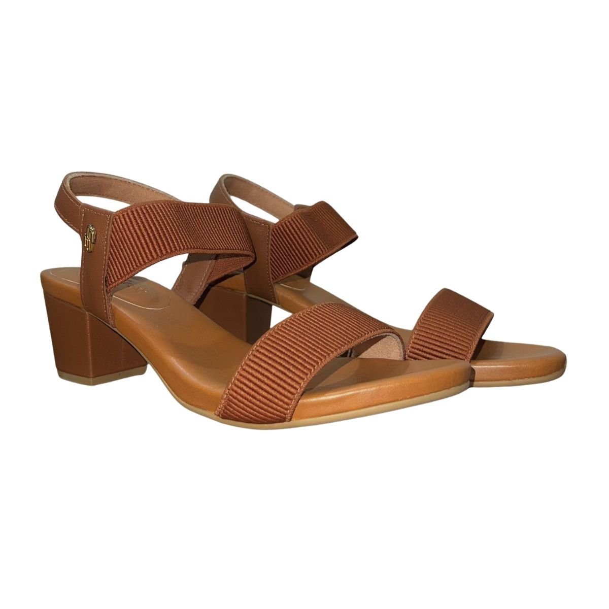 Sandália de Salto Bloco Casual de Couro com Tira Elástica Feminino Usaflex Y8404015 Marrom Marrom 2