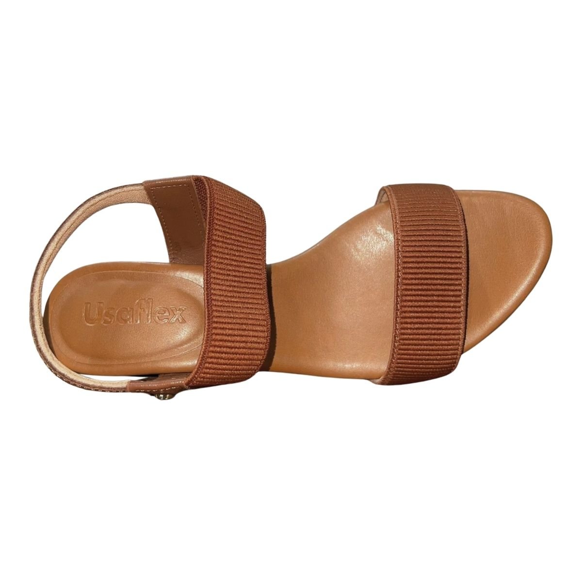 Sandália de Salto Bloco Casual de Couro com Tira Elástica Feminino Usaflex Y8404015 Marrom Marrom 4