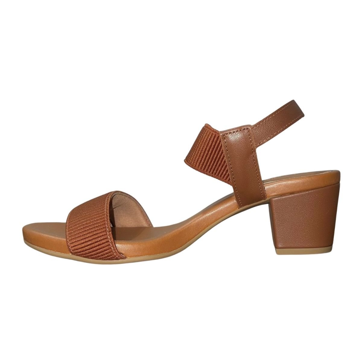 Sandália de Salto Bloco Casual de Couro com Tira Elástica Feminino Usaflex Y8404015 Marrom Marrom 5