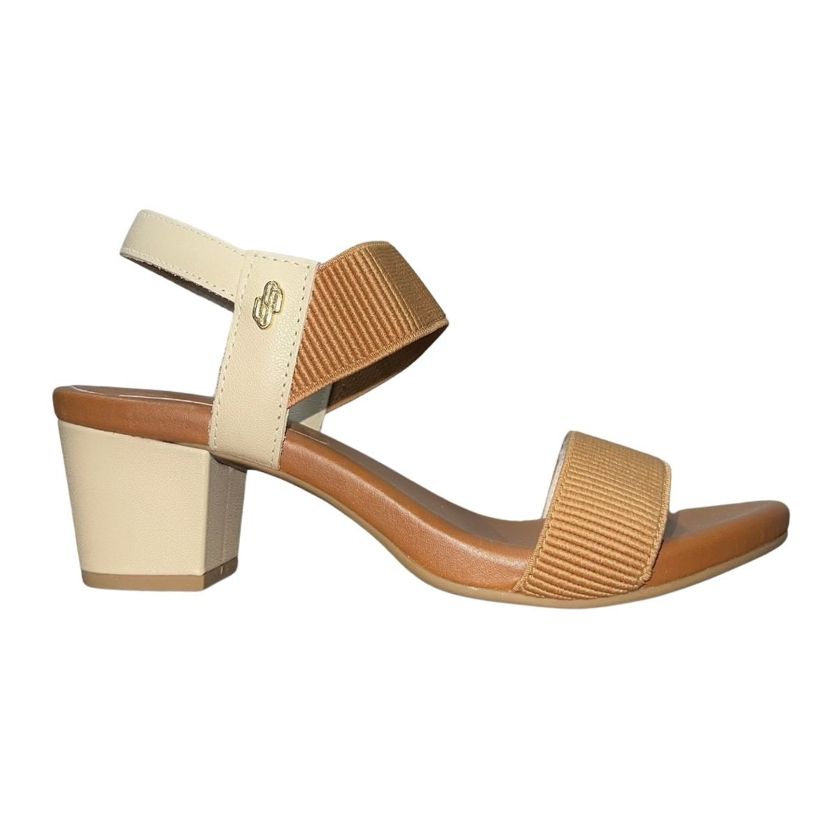 Sandália de Salto Bloco Casual de Couro com Tira Elástica Feminino Usaflex Y8404028 Marrom Bege