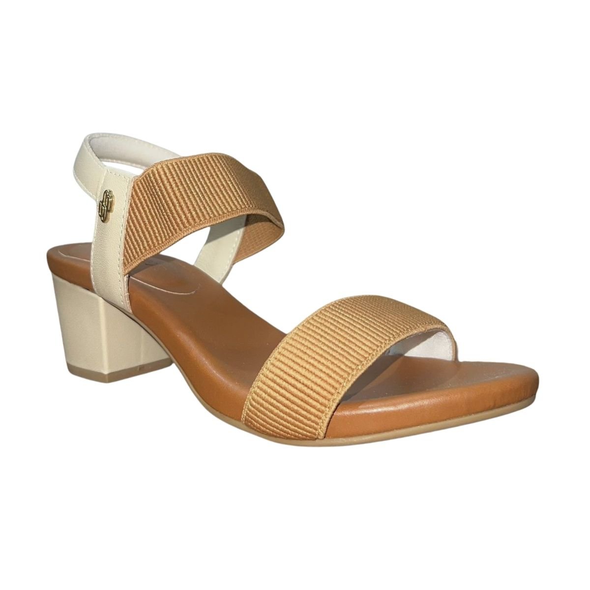 Sandália de Salto Bloco Casual de Couro com Tira Elástica Feminino Usaflex Y8404028 Marrom Bege Bege 3