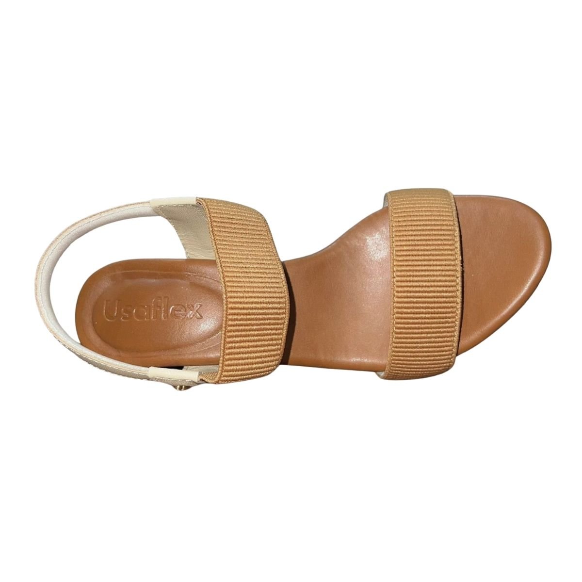 Sandália de Salto Bloco Casual de Couro com Tira Elástica Feminino Usaflex Y8404028 Marrom Bege Bege 4