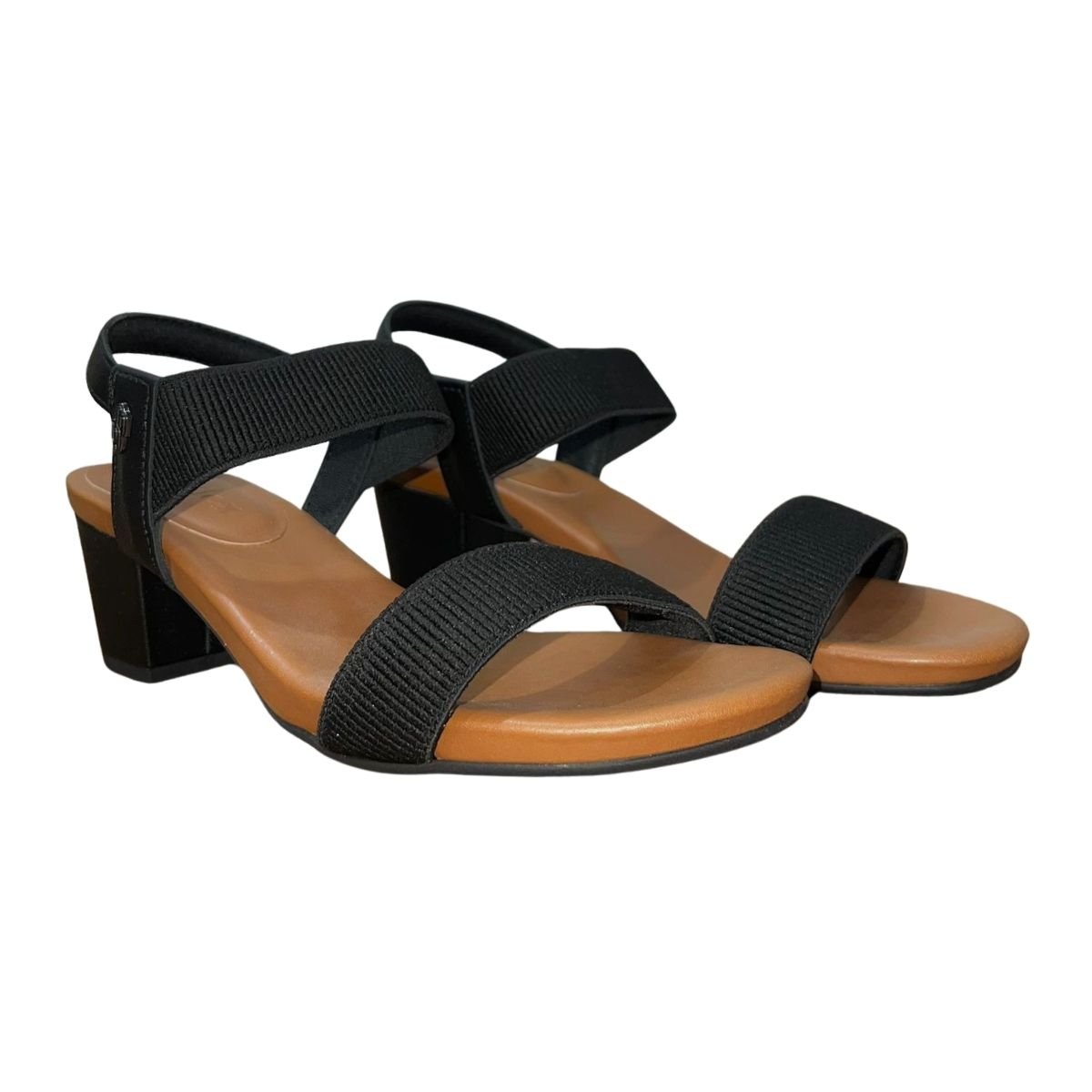 Sandália de Salto Bloco Casual de Couro com Tira Elástica Feminino Usaflex Y8404014 Preto Preto 2