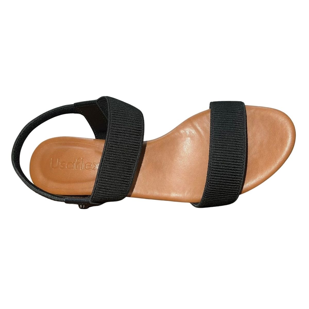 Sandália de Salto Bloco Casual de Couro com Tira Elástica Feminino Usaflex Y8404014 Preto Preto 4