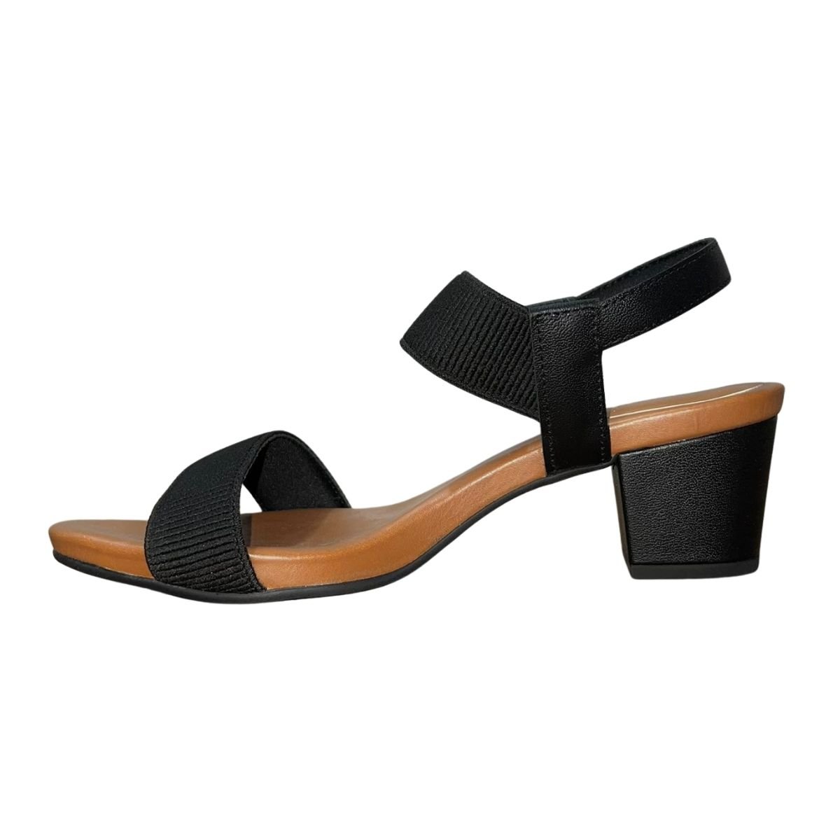 Sandália de Salto Bloco Casual de Couro com Tira Elástica Feminino Usaflex Y8404014 Preto Preto 5