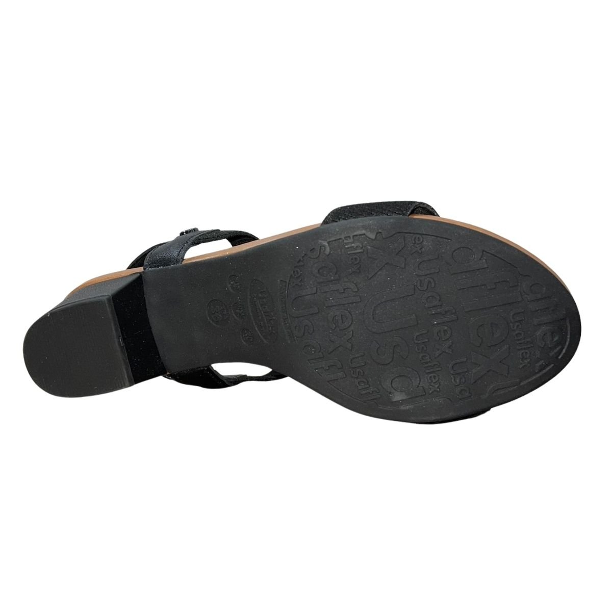 Sandália de Salto Bloco Casual de Couro com Tira Elástica Feminino Usaflex Y8404014 Preto Preto 6