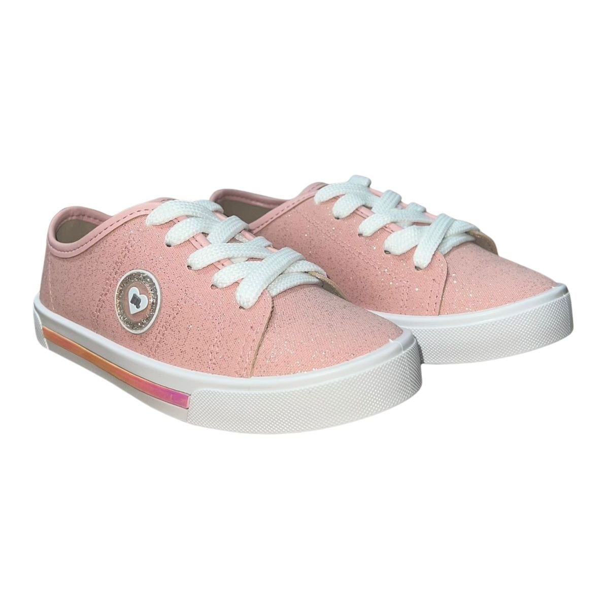Tênis Casual de Lona Com Glitter Infantil Menina Molekinha 2524.353 Rosa Rosa 2
