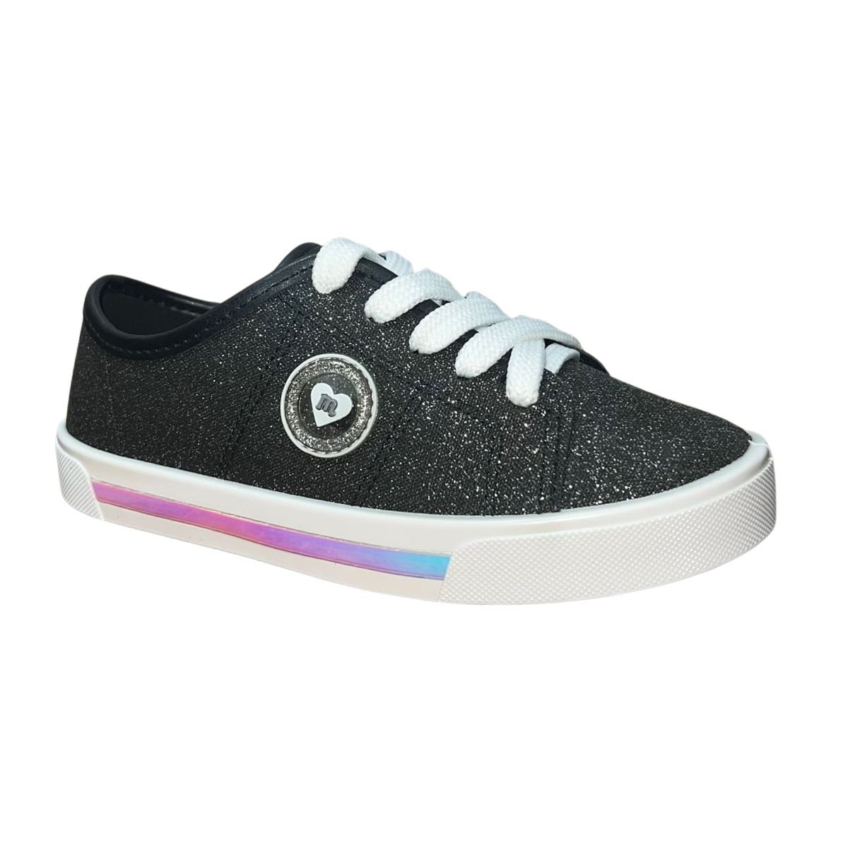 Tênis Casual de Lona Com Glitter Infantil Menina Molekinha 2524.353 Preto Preto 3