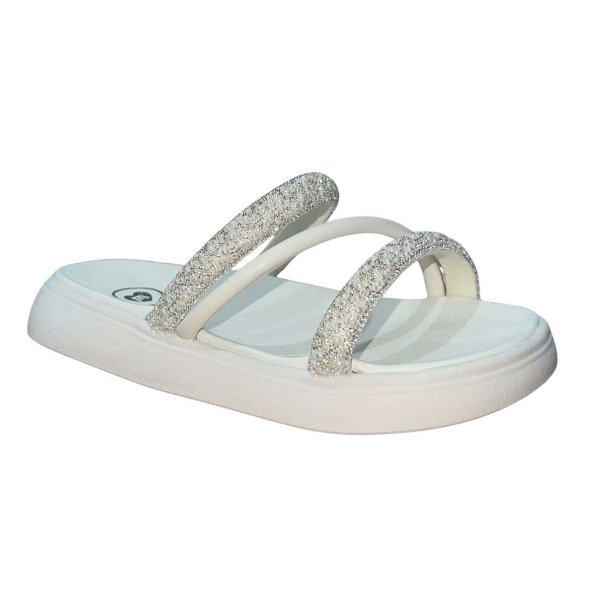 Sandália Slide Rasteira Com Tiras Brilhantes Infantil Menina Molekinha 2358.100 Branco Branco 3