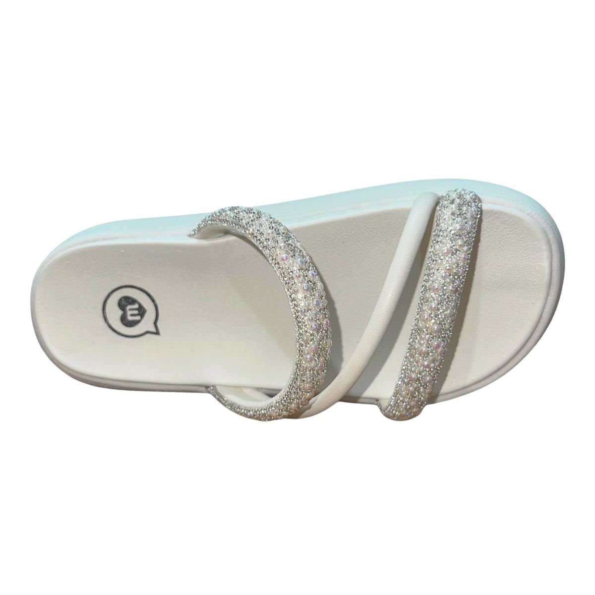 Sandália Slide Rasteira Com Tiras Brilhantes Infantil Menina Molekinha 2358.100 Branco Branco 4