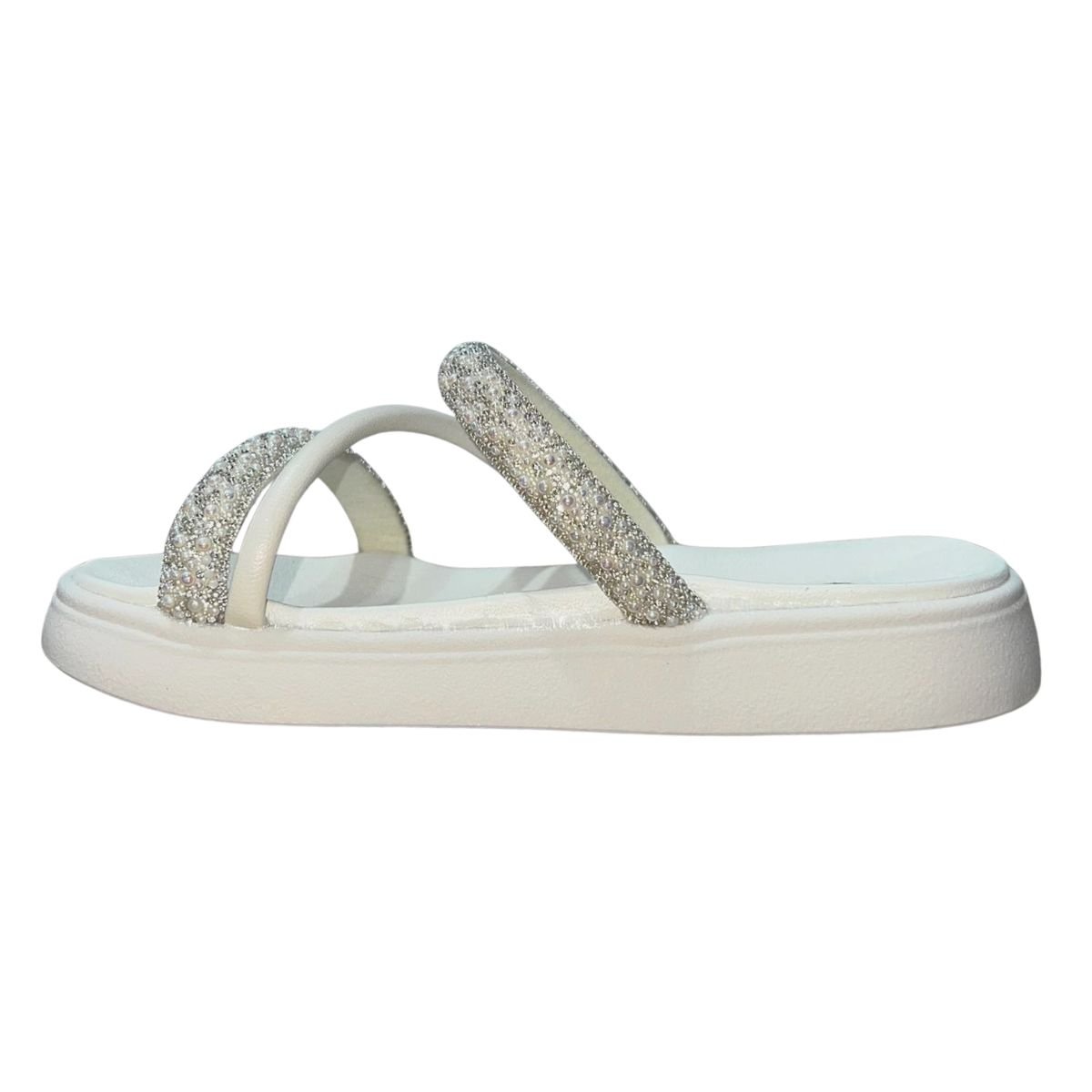 Sandália Slide Rasteira Com Tiras Brilhantes Infantil Menina Molekinha 2358.100 Branco Branco 5