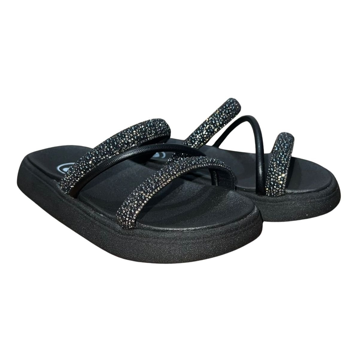 Sandália Slide Rasteira Com Tiras Brilhantes Infantil Menina Molekinha 2358.100 Preto Preto 2