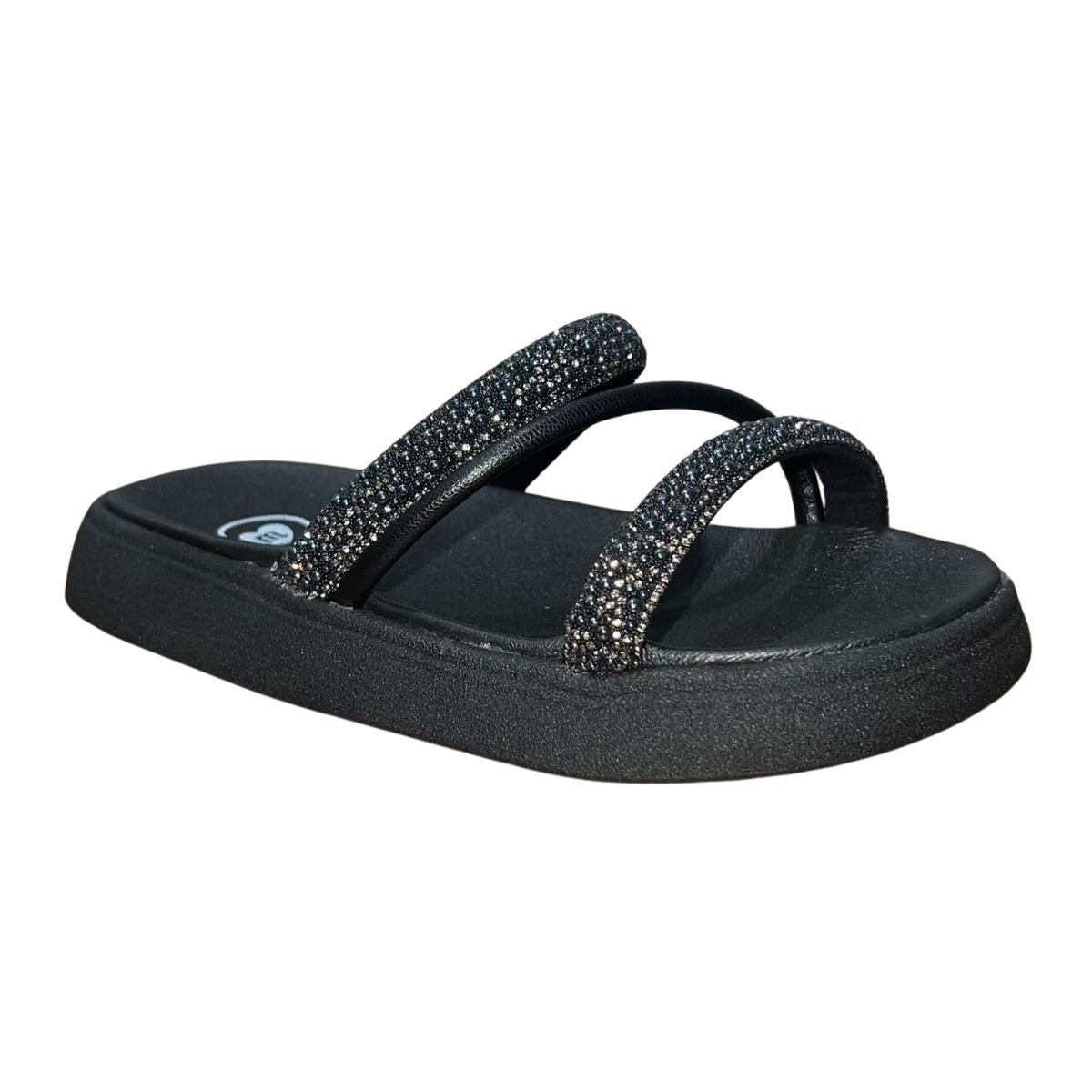 Sandália Slide Rasteira Com Tiras Brilhantes Infantil Menina Molekinha 2358.100 Preto Preto 3
