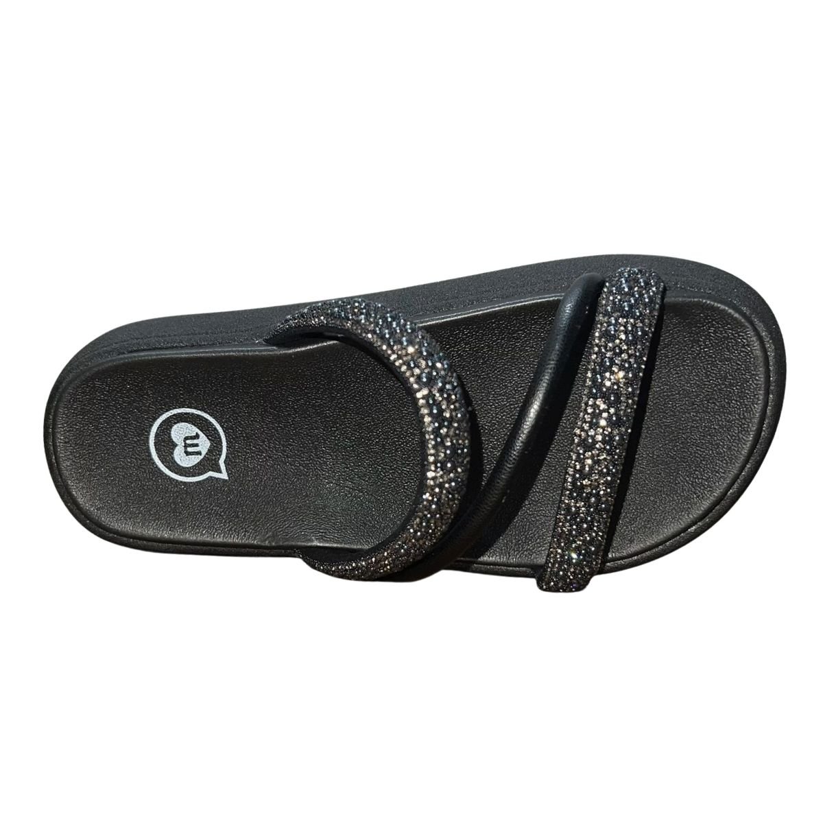 Sandália Slide Rasteira Com Tiras Brilhantes Infantil Menina Molekinha 2358.100 Preto Preto 4