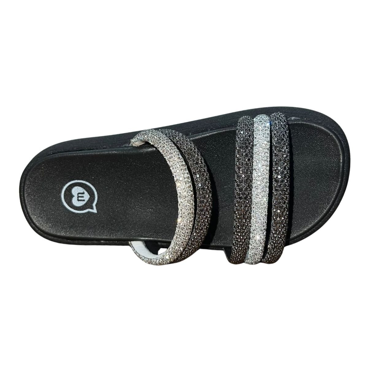Sandália Slide Rasteira Com Tiras Brilhantes Infantil Menina Molekinha 2358.103 Preto Preto 4