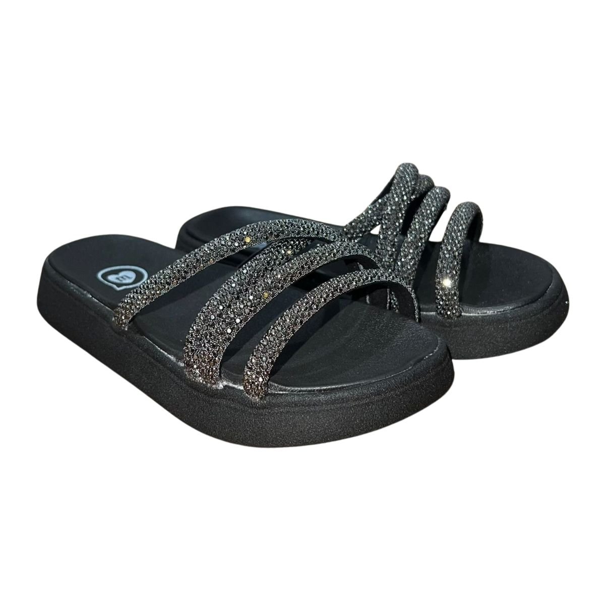 Sandália Slide Rasteira com Tiras Brilhantes Infantil Menina Molekinha 2358.108 Preto Preto 2