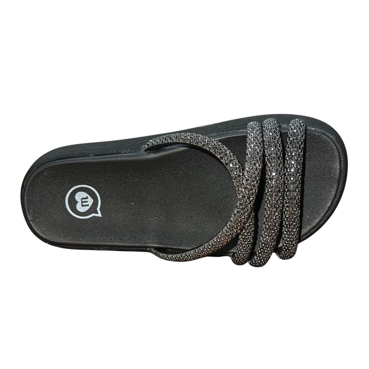 Sandália Slide Rasteira com Tiras Brilhantes Infantil Menina Molekinha 2358.108 Preto Preto 4