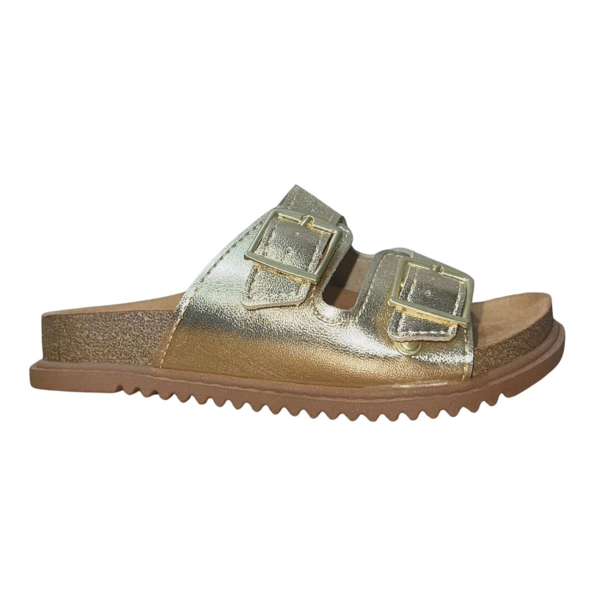 Sandália Slide de Fivela Infantil Menina Molekinha 2357.103 Dourdo Metalizado