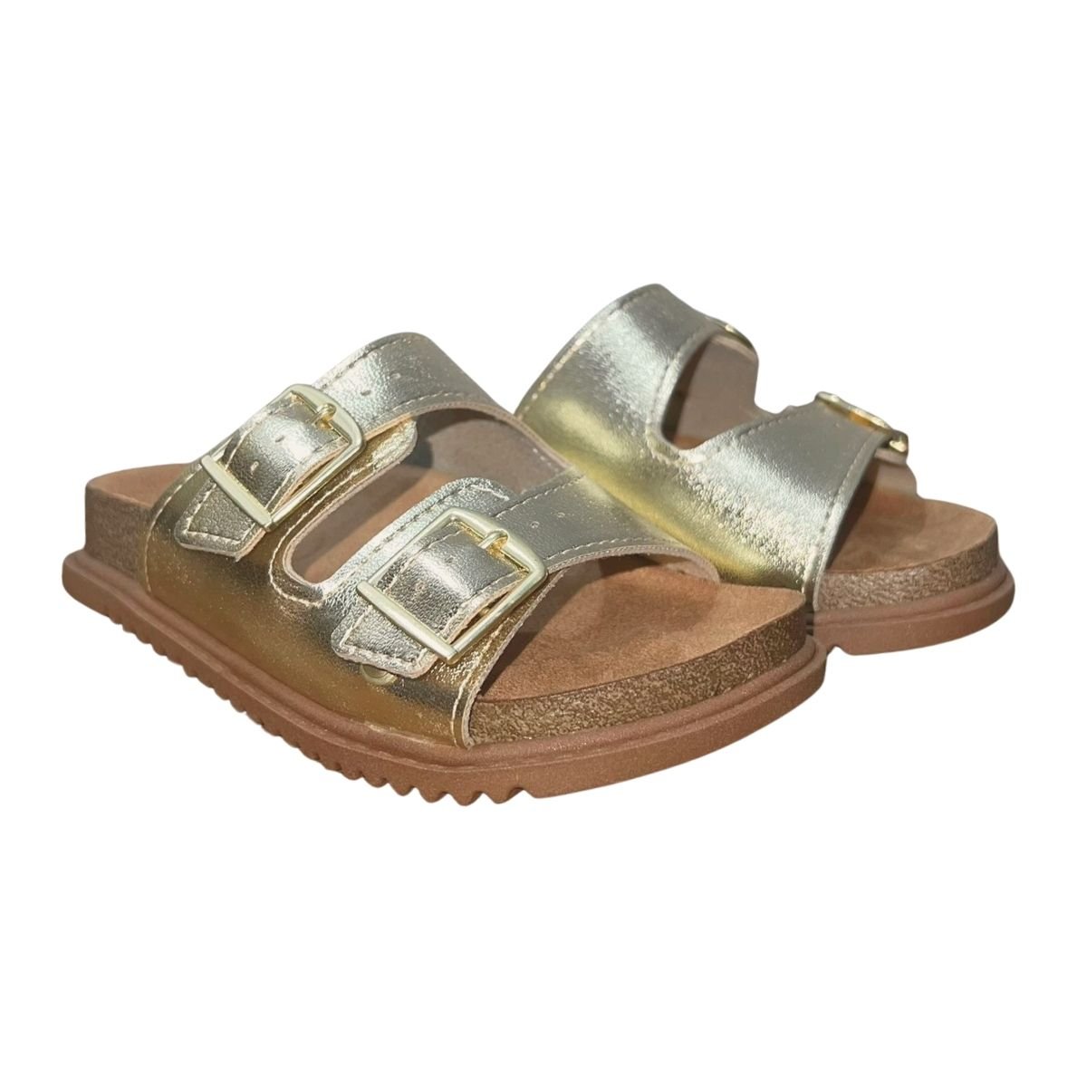 Sandália Slide de Fivela Infantil Menina Molekinha 2357.103 Dourdo Metalizado Dourado 2