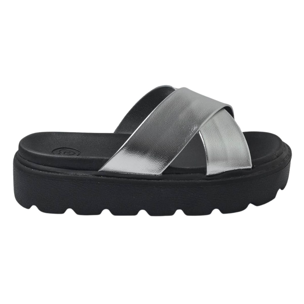 Sandália Slide Plataforma Tratorado Infantil Menina Molekinha 2362.100 Prata Preto