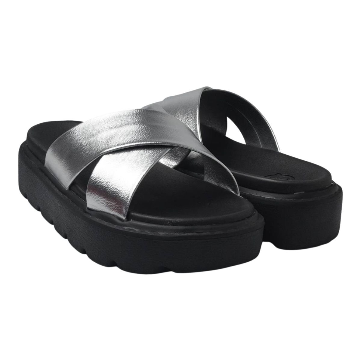 Sandália Slide Plataforma Tratorado Infantil Menina Molekinha 2362.100 Prata Preto Preto/Prata 2