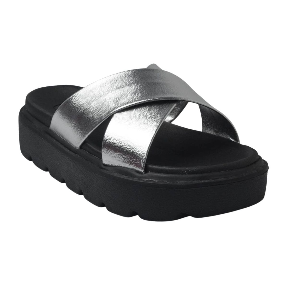 Sandália Slide Plataforma Tratorado Infantil Menina Molekinha 2362.100 Prata Preto Preto/Prata 3