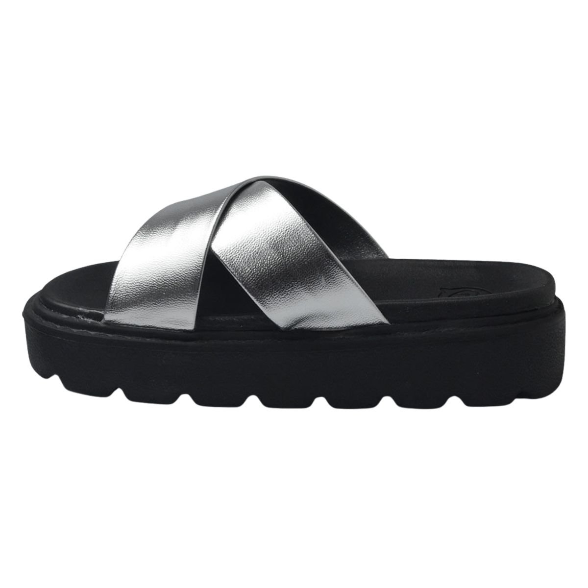 Sandália Slide Plataforma Tratorado Infantil Menina Molekinha 2362.100 Prata Preto Preto/Prata 5