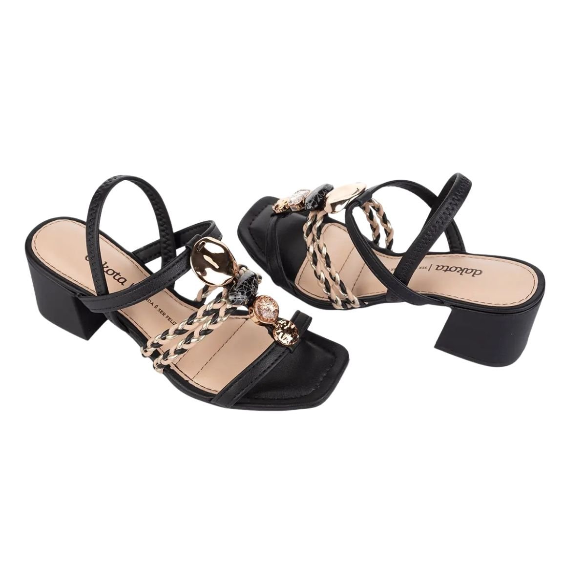 Sandália de Salto Bloco Feminino Dakota Y8211 Preto Preto 2