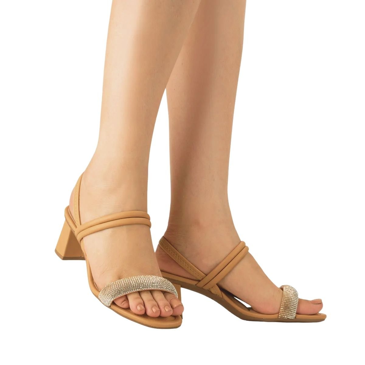 Sandália de Salto Bloco Feminino Dakota Y7731 Bege Bege 7