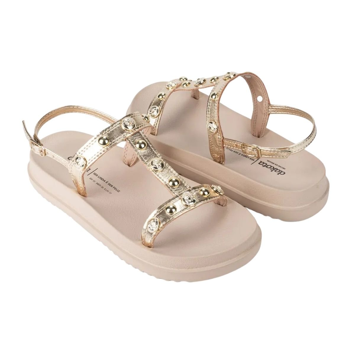 Sandália Rasteira Feminino Dakota Y7832 Dourado Bege 2