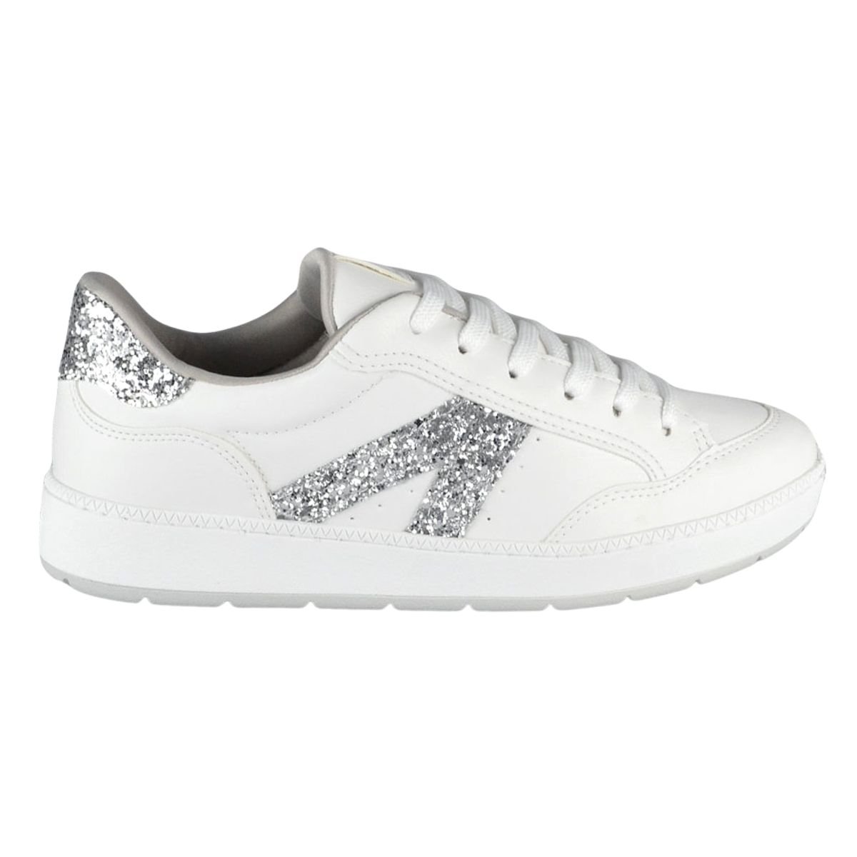 Tênis Casual com Glitter Feminino Via Marte 076-001-02 Branco