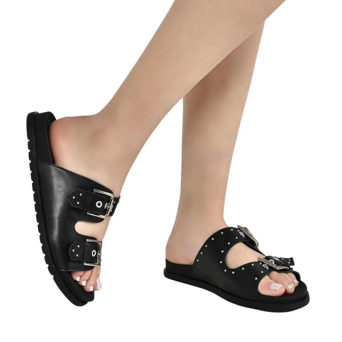 Sandália Papete Slide Feminino Via Marte 174-004-01 Preto Preto 4