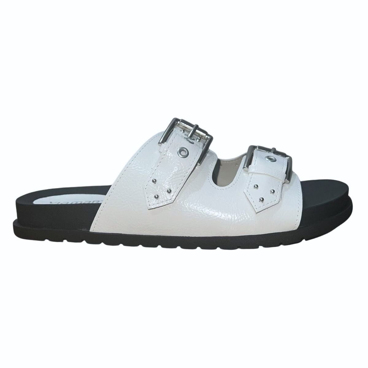 Sandália Papete Slide Feminino Via Marte 174-004-01 Branco Preto