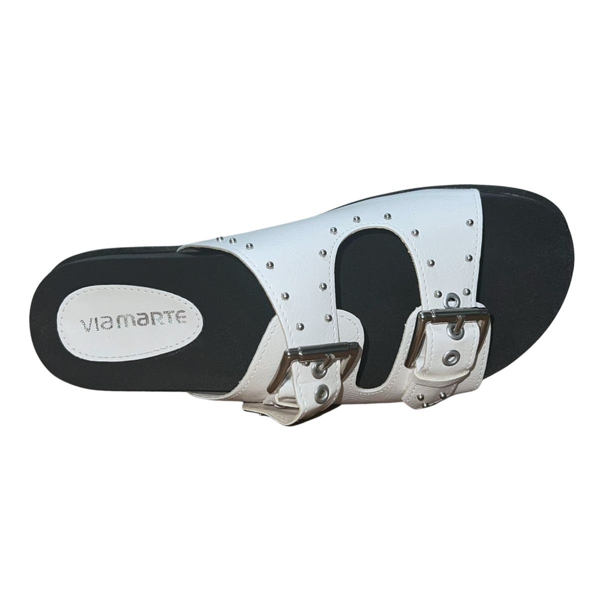 Sandália Papete Slide Feminino Via Marte 174-004-01 Branco Preto Branco 4