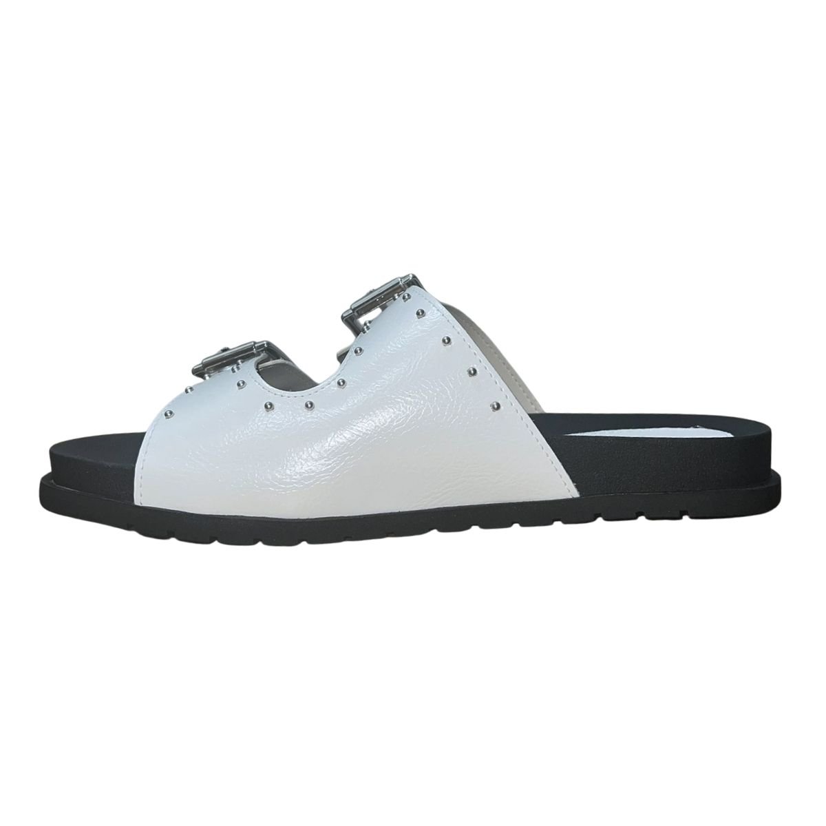 Sandália Papete Slide Feminino Via Marte 174-004-01 Branco Preto Branco 5