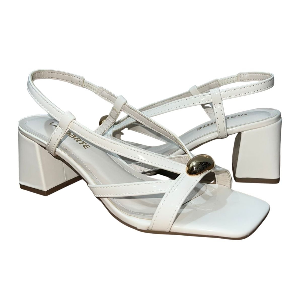 Sandália de Salto Bloco Feminino Via Marte 171-002-01 Branco Verniz Branco 2