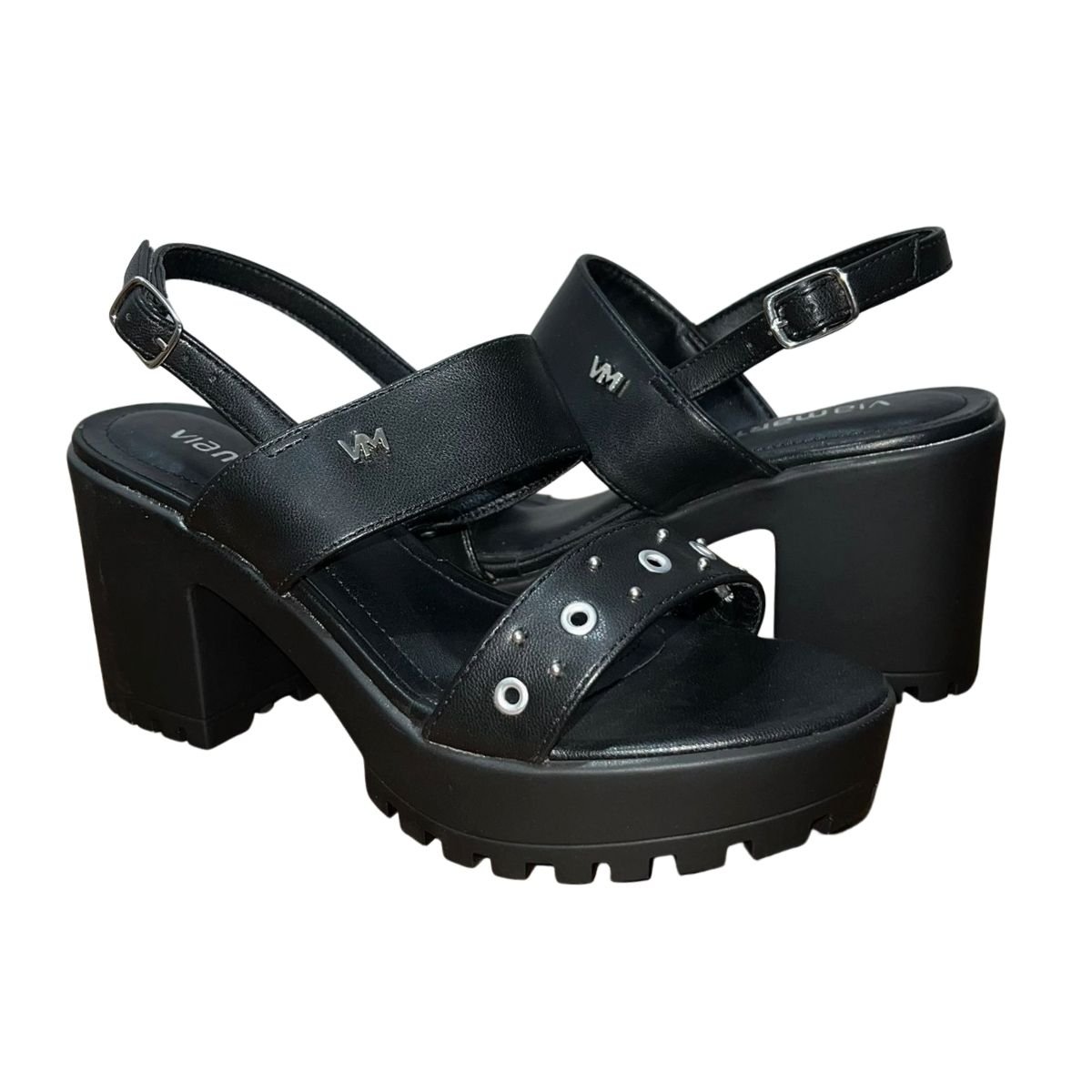 Sandália Plataforma de Salto Bloco Tratorado Feminino Via Marte 162-001-01 Preto Preto 2